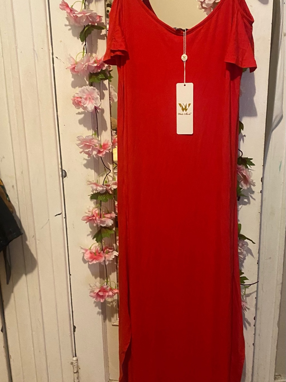 White Mark Red Cold Shoulder Maxi Dress